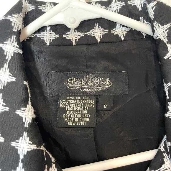 Peck & Peck Collection Polka Dot Blazer Jacket Womens 8 Black Collared Lined - Picture 2 of 5